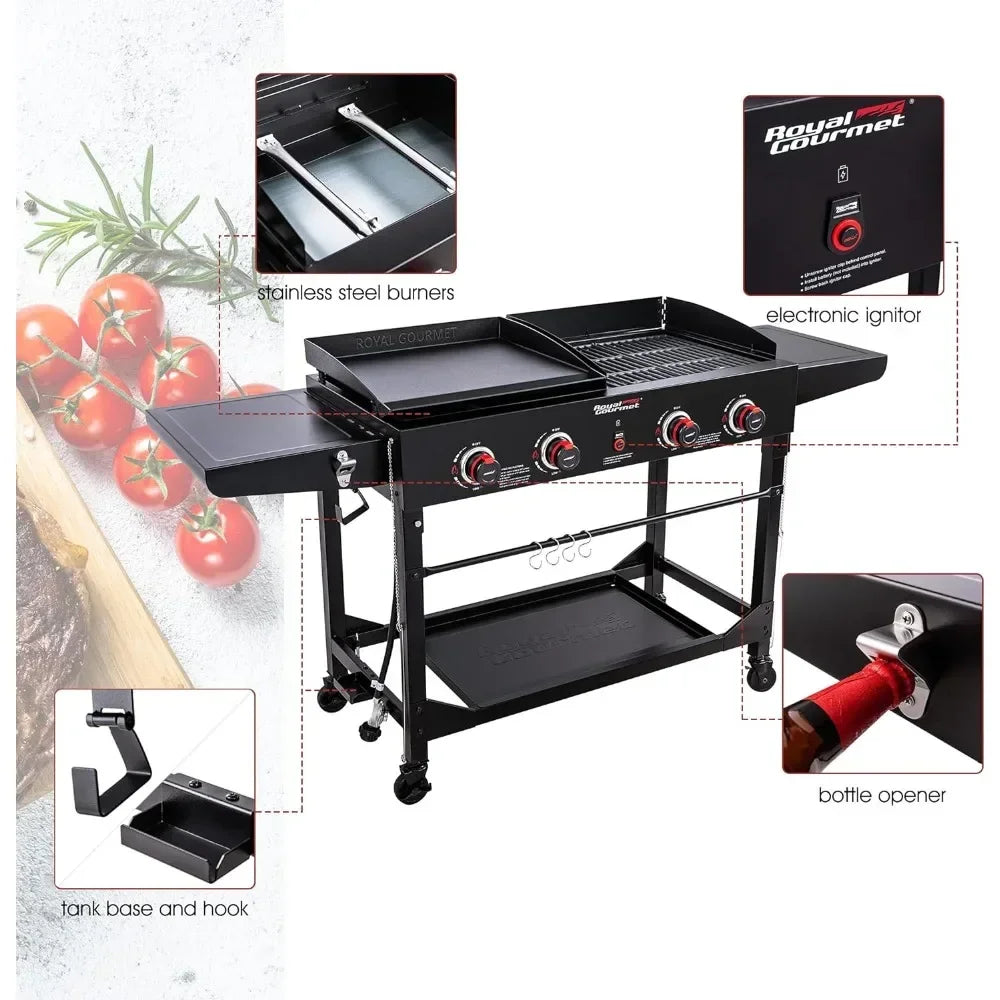 4-Burner Portable Flat Top Gas Grill and Griddle Combo With Folding Legs Barbecue Grill Extra Large 48 Fire Wood Heater 000 BTU