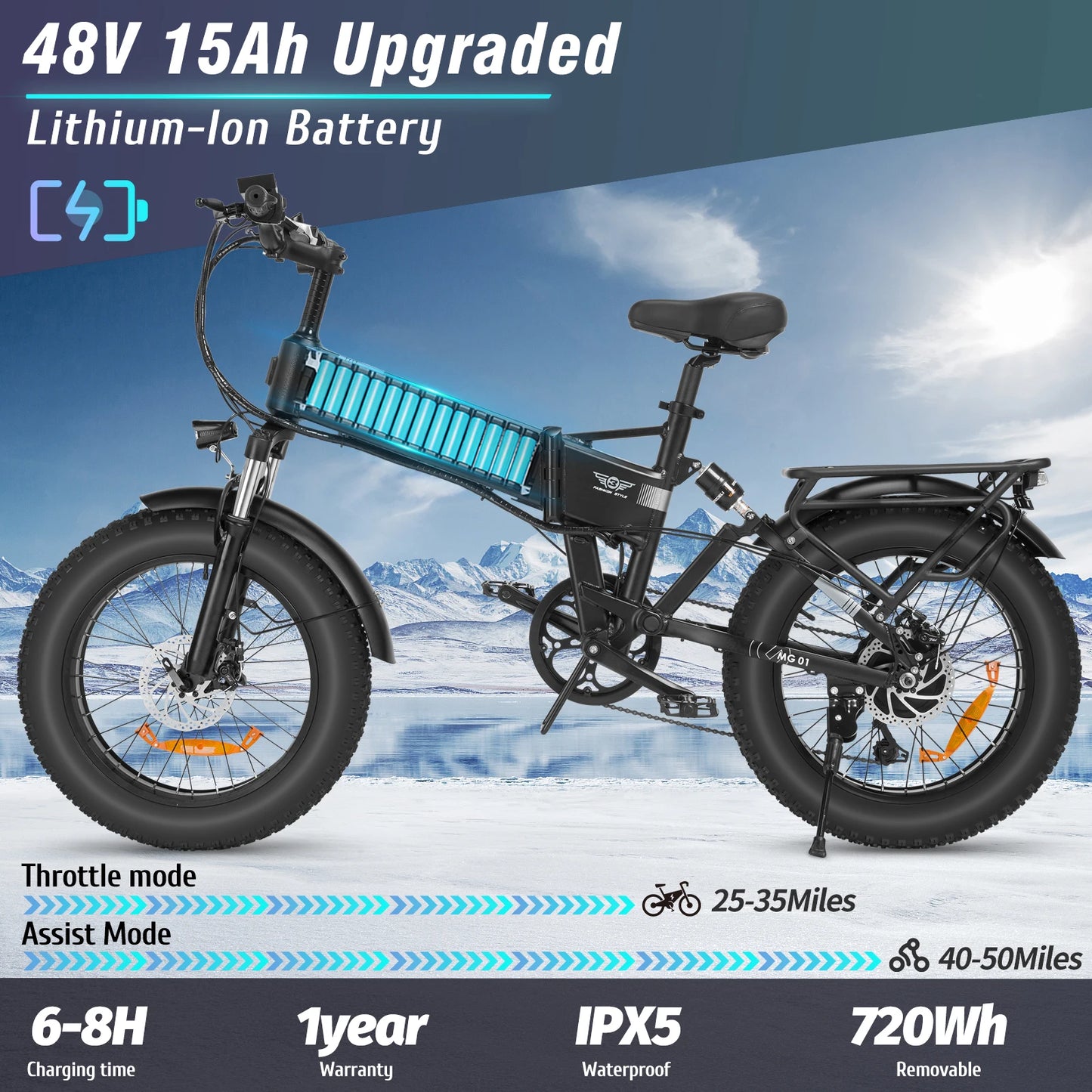 H20 Electric Bicycle 48V 1000W Fat Tire Electric Bike 20 Inch