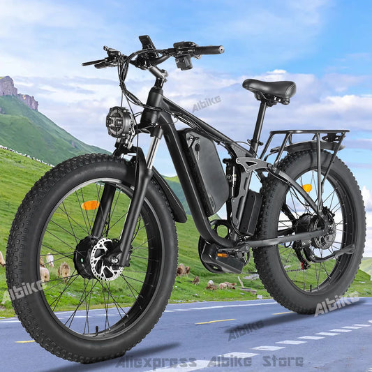 26Inch Electric Bike for Adults 2000W Dual Motor Fat Tire Ebike 48V 23AH Battery 55km/h E Bike 26” Full Suspension Hydraulic