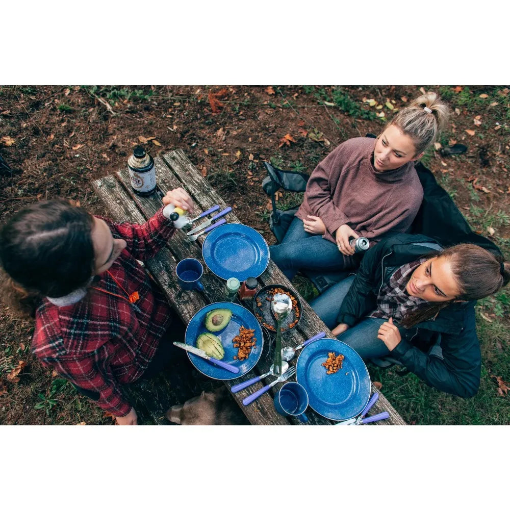 24 Piece Enamel Camping Tableware Set - PL Online Boutique