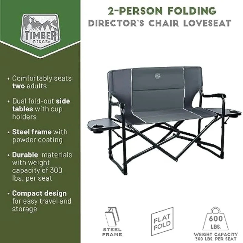 TIMBER RIDGE 38" Wide Oversized Double Folding Camping Person Lawn Chair - PL Online Boutique