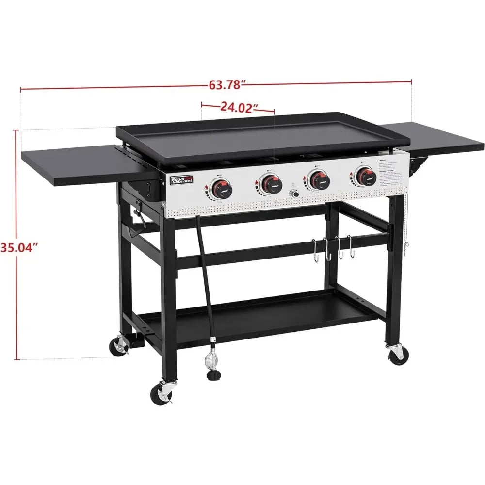 4-Burner Flat Top Gas Grill With Folding Side Tables 36-Inch Propane Griddle Station for Outdoor BBQ Events Camping and Barbecue