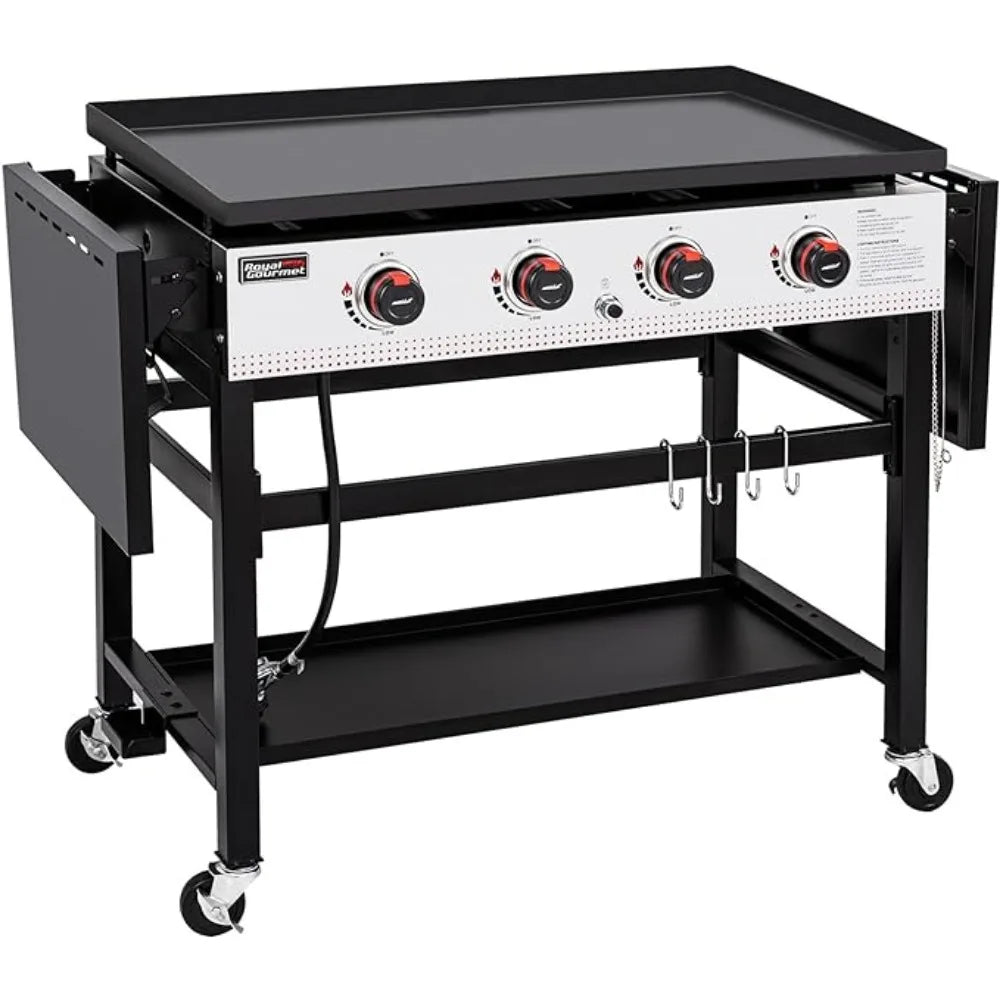 4-Burner Flat Top Gas Grill With Folding Side Tables 36-Inch Propane Griddle Station for Outdoor BBQ Events Camping and Barbecue