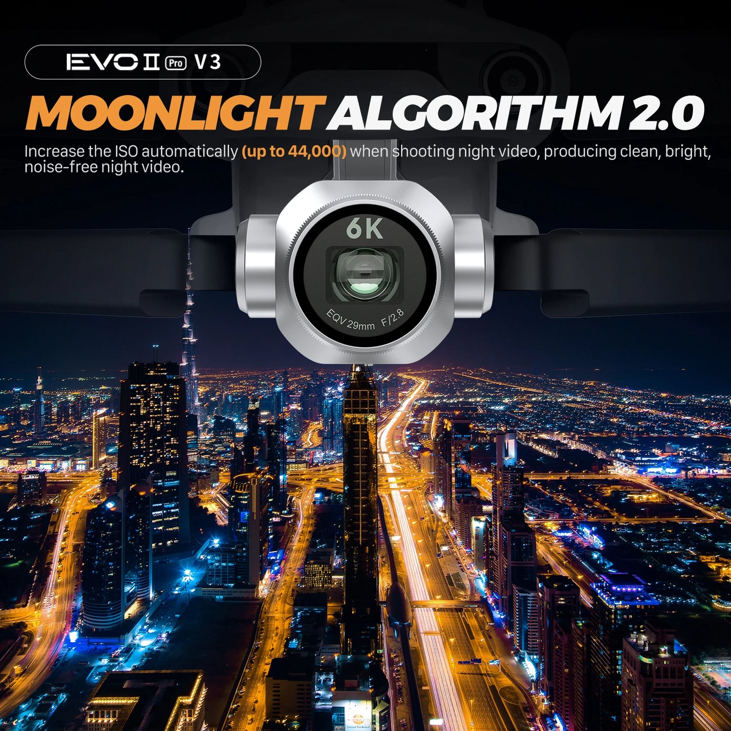 Autel Robotics EVO II Pro V3 12-Bit Image 6K HDR Video Camera Drone Moonlight Algorithm 2.0 (ISO 44000) for Stunning Night Scene